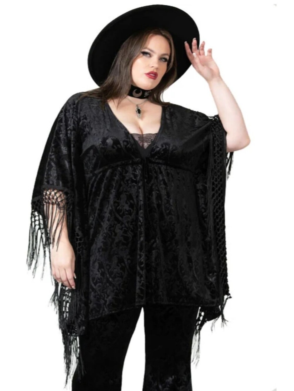 Killstar Black Velvet Fringe Cape